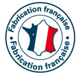 Logo rond de certification de fabrication française aux couleurs du drapeau national