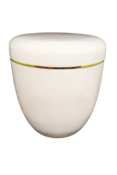 Urne funéraire en céramique blanche au design épuré avec filet doré